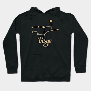 Virgo Zodiac Constellation in Gold - Black Hoodie